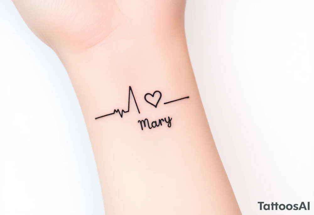 heartbeat rhythm with “Mary” in the middle tattoo idea