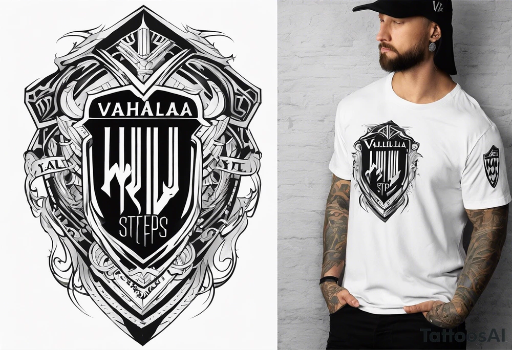 Valhalla steps shield sword tattoo idea