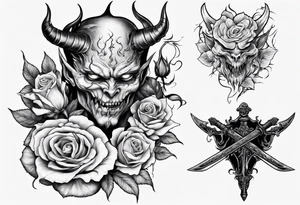 Demon with roses and sword tattoo idea