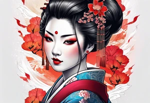 geisha girl that is also a Japanese waterfall tattoo idea