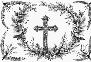 wreath leaves and the cross at the end of the leaves connecting tattoo idea