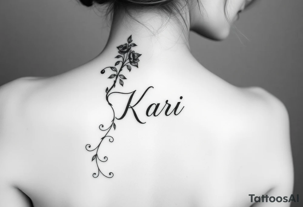 The word “Kari” going down side of face tattoo idea