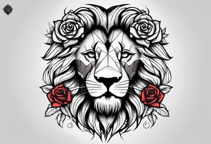 powerful lion with time clock and rose tattoo idea