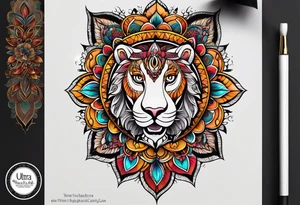 mandala Knee tattoo in fall colors tattoo idea