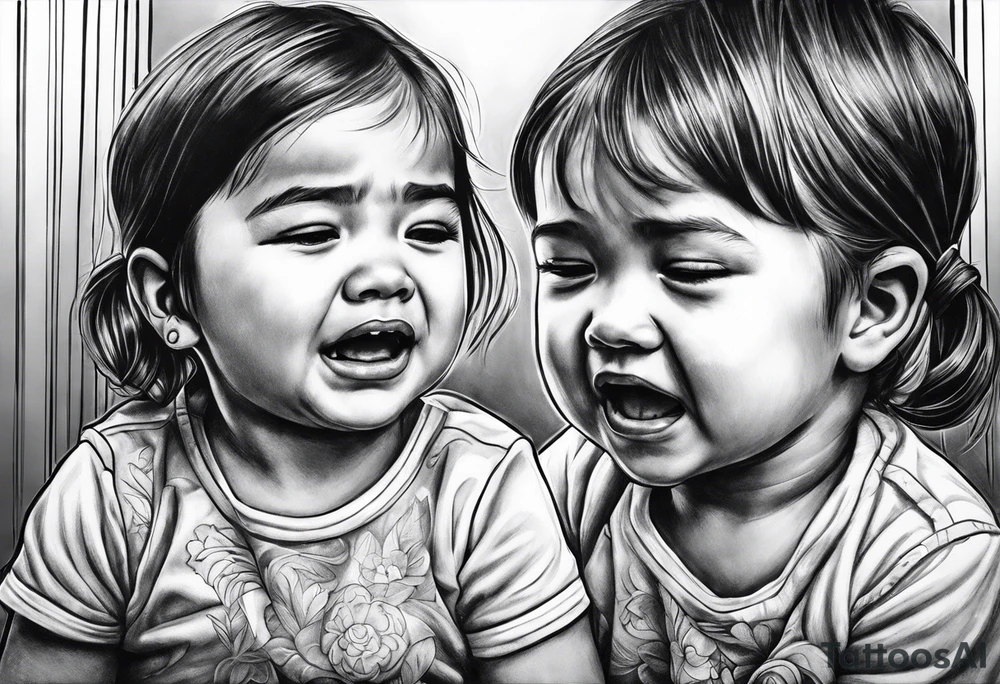 Little girl crying in the mirror with older self tattoo idea