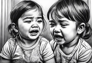 Little girl crying in the mirror with older self tattoo idea