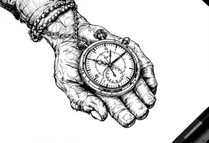 draw a stop watch time piece on the back of a hand opposite of the hand tattoo idea