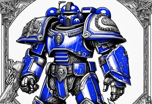 Warhammer 40000 ultramarine power armor with chain sword and bolt pistol tattoo idea