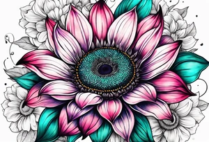 Teal, pink and purple sunflower sleeve tattoo idea