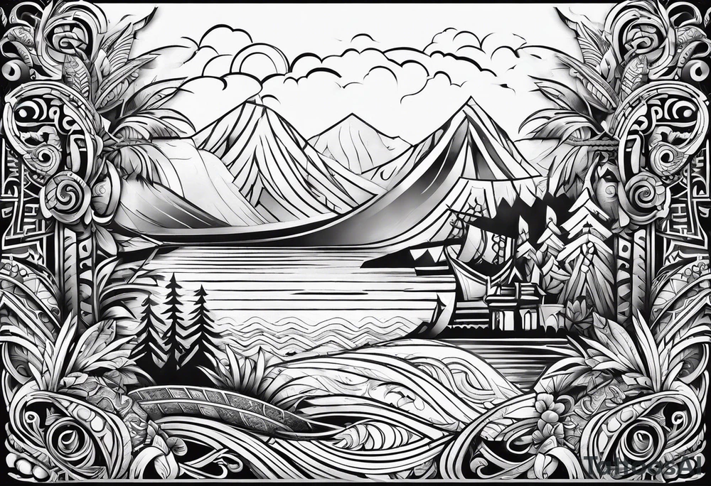 Full sleeve tattoo, polynesian tribal, Viking symbols tattoo idea