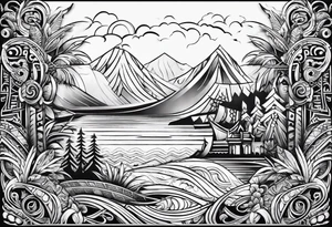 Full sleeve tattoo, polynesian tribal, Viking symbols tattoo idea