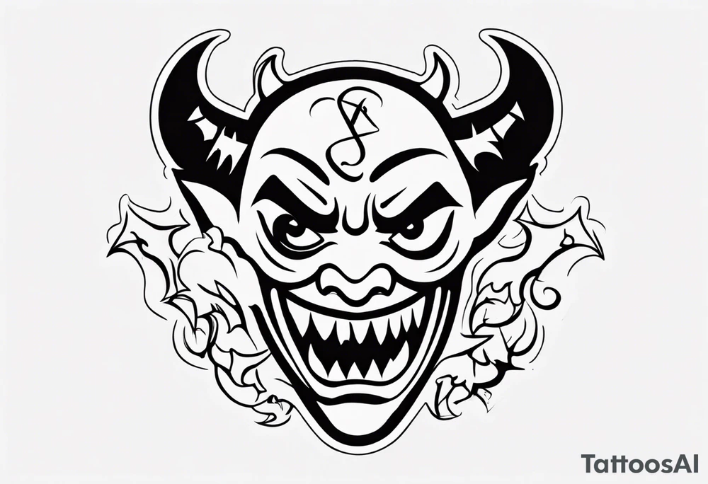 The word Tavo inside the naughty devil emoji tattoo idea