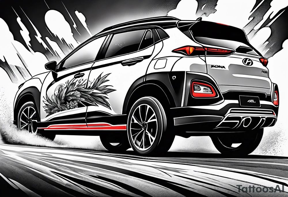 hyundai kona rally with lightning bolts tattoo idea
