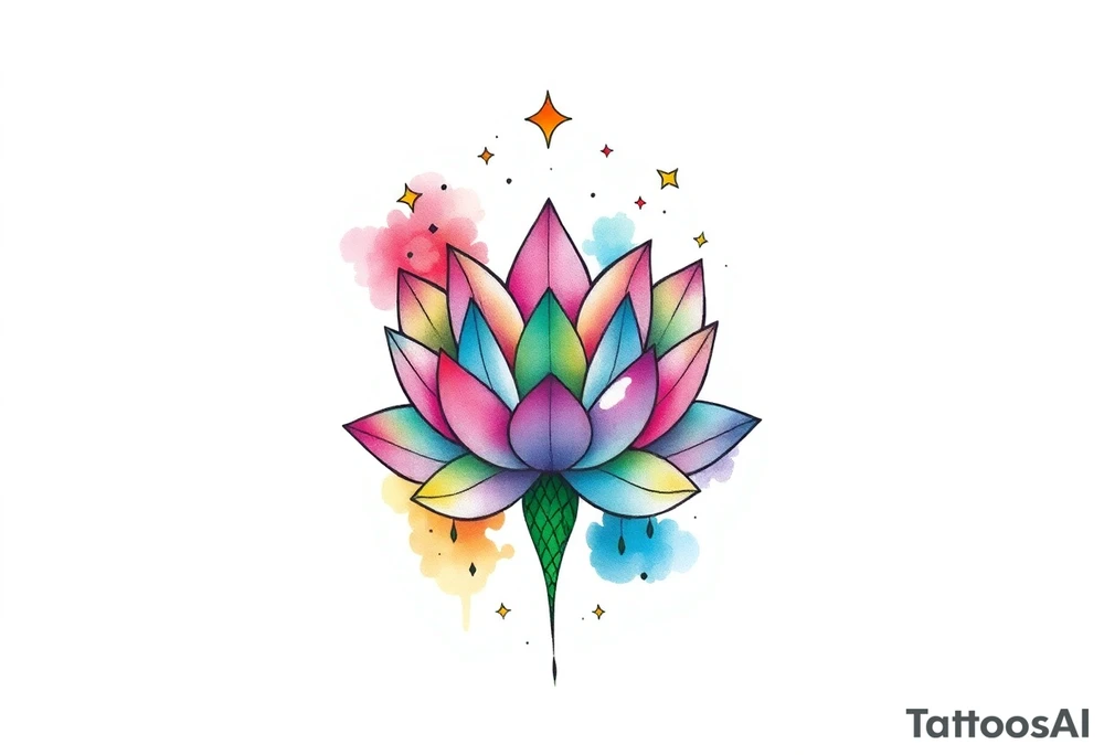 small colorful celestial with lotus flower tattoo idea