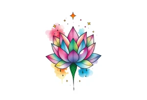 small colorful celestial with lotus flower tattoo idea