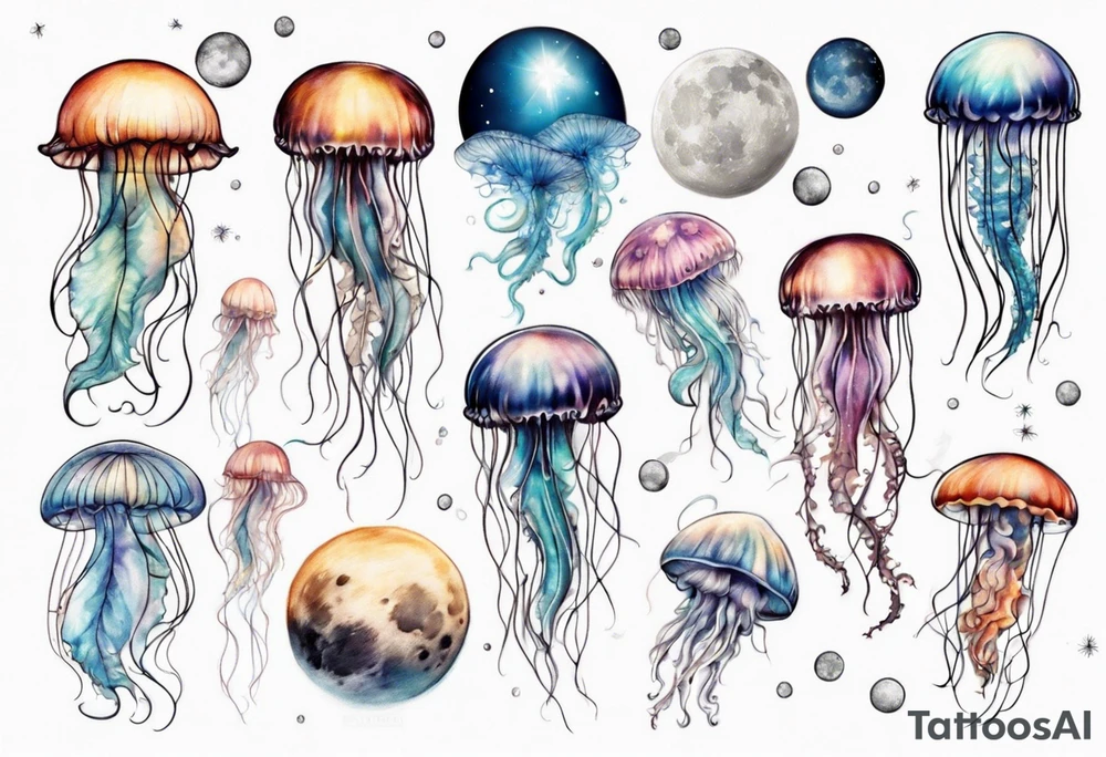jellyfish going into the moon tattoo idea