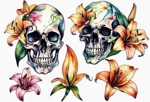 Skull and lilies tattoo idea