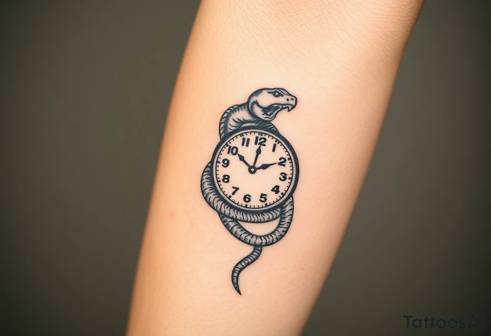 Snake wrapped around clock tattoo idea