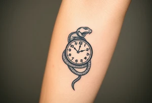 Snake wrapped around clock tattoo idea