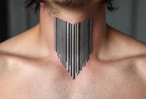 A metallic silver and black barcode with a 3D effect, creating the illusion of depth and a futuristic digital feel. tattoo idea