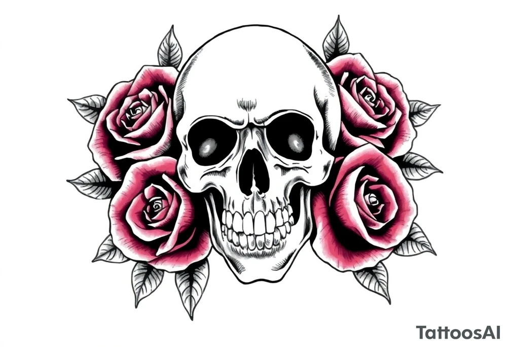 skull and roses tattoo idea