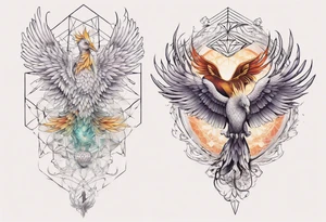 Sleeve for woman's arm sacred geometry Metatron's cube with phoenix tattoo idea