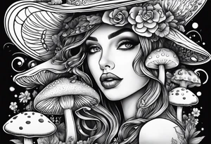 tattoo sleeve girl tongue mushrooms tattoo idea