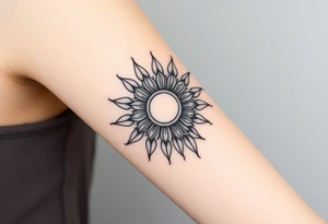 Shining Mystical sun with long  leaning sunflower sun tattoo idea