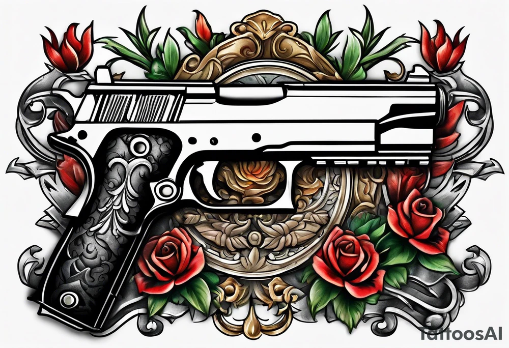 The letters AR with pistols on each side tattoo idea