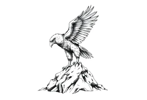an eagle stands on a rock, landscape. tattoo idea
