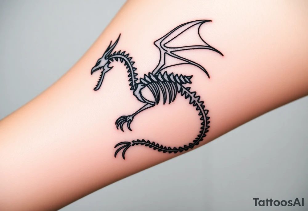 Tattoo for stardust dragon from yo gi oh 
A modern, minimalist approach using very thin black lines to outline the dragon's skeleton, surrounded by small geometric circles representing cosmic orbits or Synchro rings.
Key Feature: High precision and a clean, sophisticated look. tattoo idea