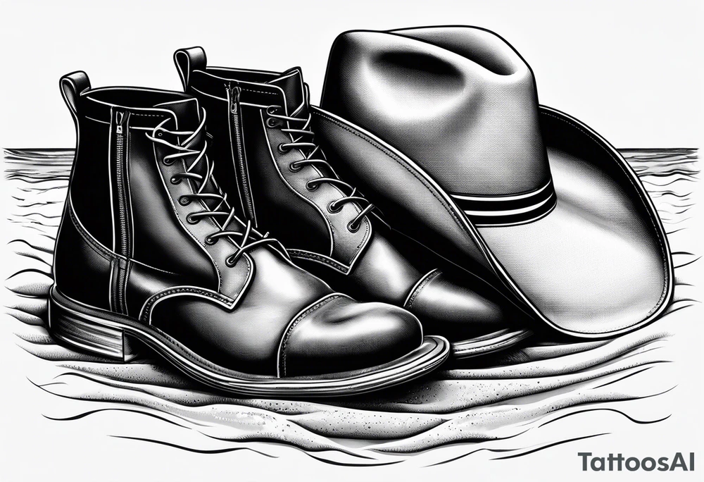 Keep it simple. A pair of mens boots next to a pair of flip flops and a cowboyhat on the Beach. tattoo idea