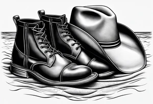 Keep it simple. A pair of mens boots next to a pair of flip flops and a cowboyhat on the Beach. tattoo idea