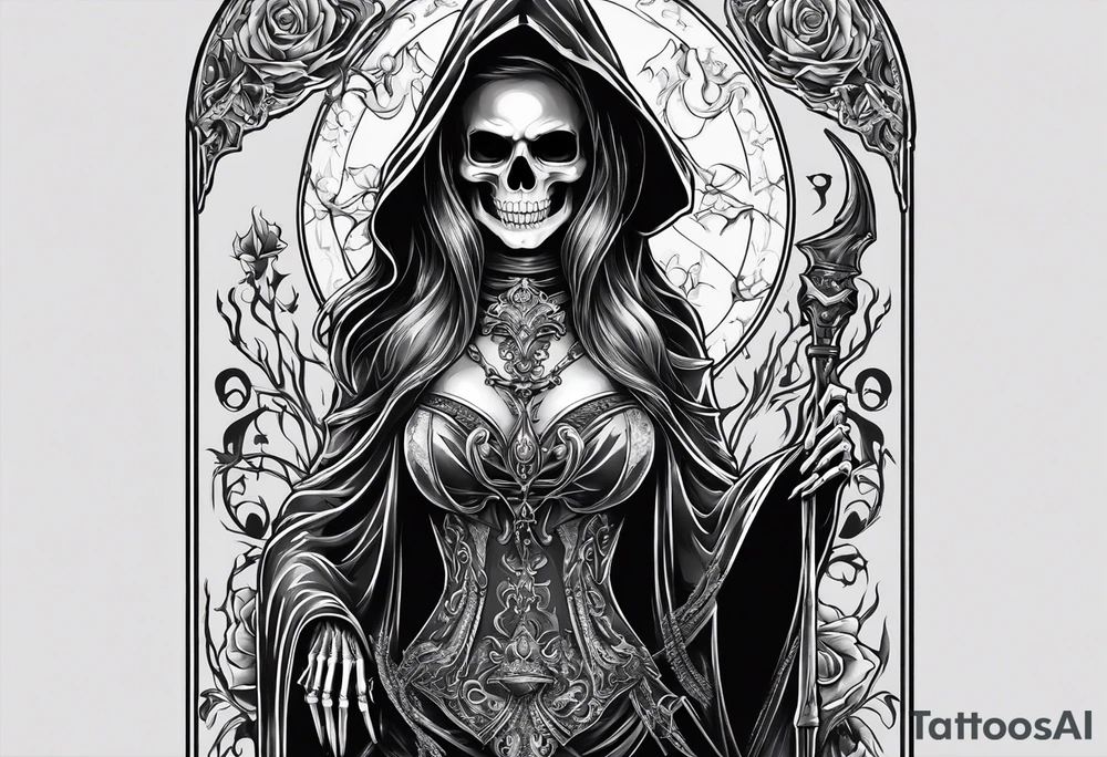 lady skeleton grim reaper devil tattoo idea