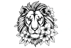 Lion with jasmine flowers around it tattoo idea