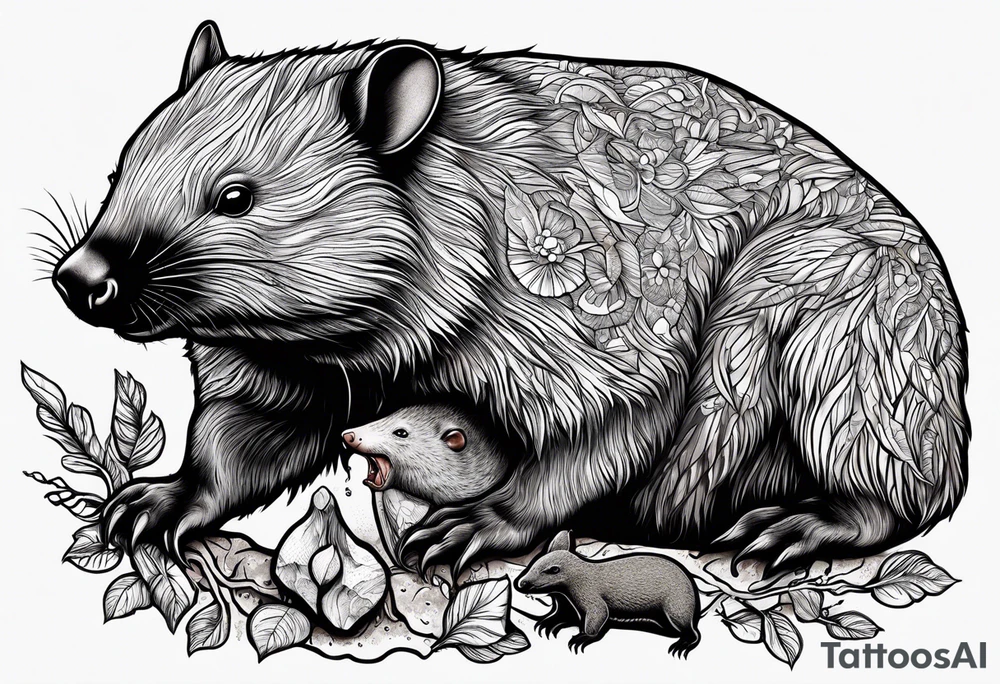 Wombat with a Platypus, an Echidna & a Sugar Glider tattoo idea