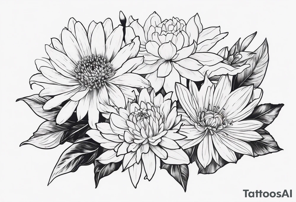 Asters, roses, Lillies, chrysanthemums tattoo idea