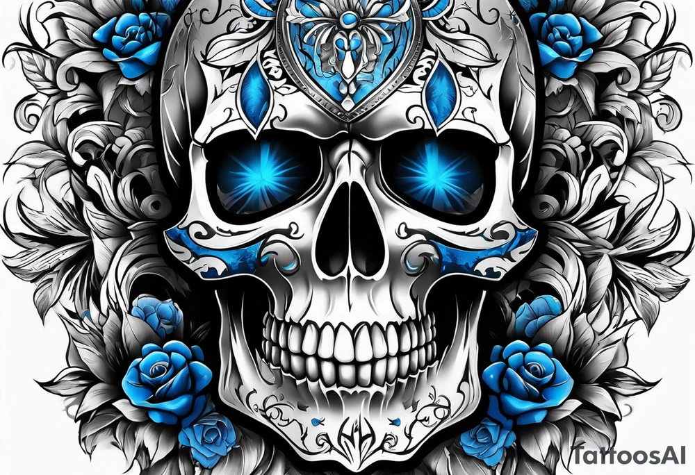 Skull with blue eyes tattoo idea