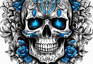 Skull with blue eyes tattoo idea