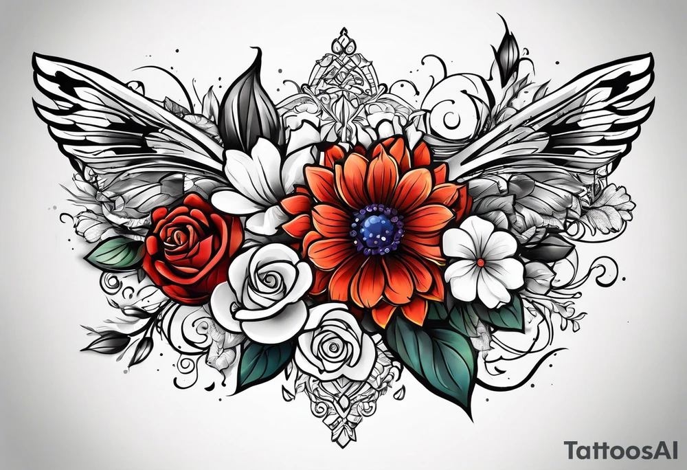 date, with flowers surrounding tattoo idea