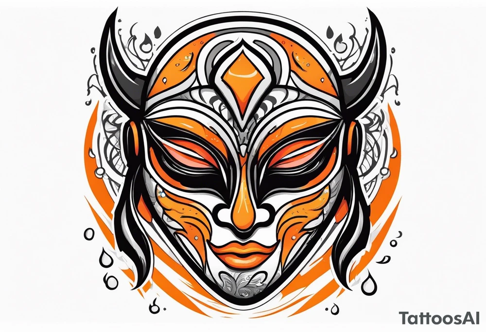 Crying mask that is orange and black tattoo idea