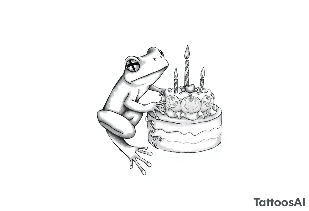 A frog and a birthday cake tattoo idea