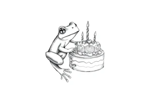 A frog and a birthday cake tattoo idea