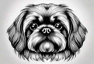 The most minimalist drawing of a pekingese with shih tzu dog's face. He has big eyes and a crooked smile. Do it like Picasso tattoo idea