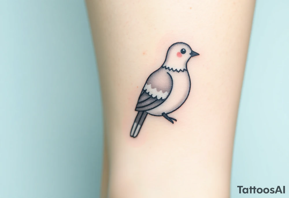 A detailed profile of a collared dove, with shades of light gray and white, its feathers highlighted with hints of silver for a subtle, elegant look tattoo idea