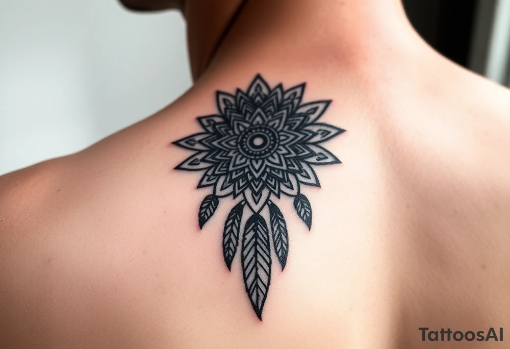spiritual feathers ornamental mandala shaman tattoo idea