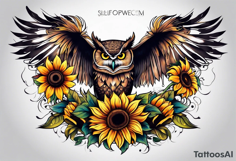 Owl and sunflower sleeve tattoo idea