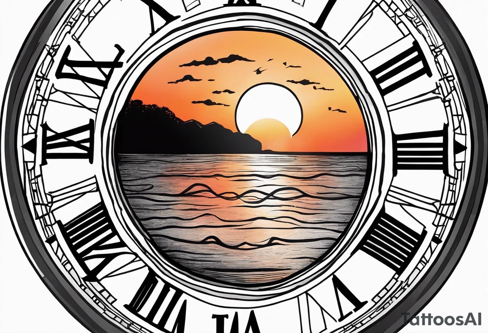 time element in sunset for man simple design tattoo idea
