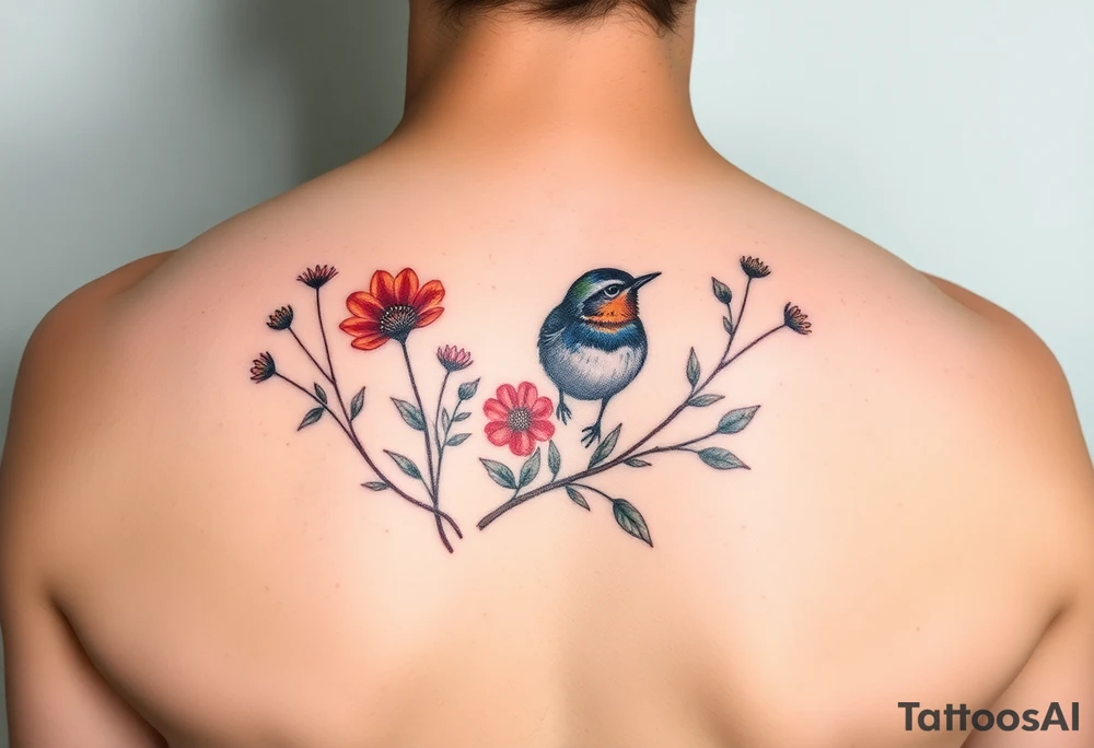 Colorful Irish wildflowers with a wren tattoo idea
