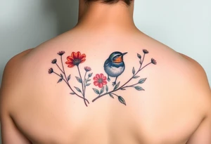 Colorful Irish wildflowers with a wren tattoo idea